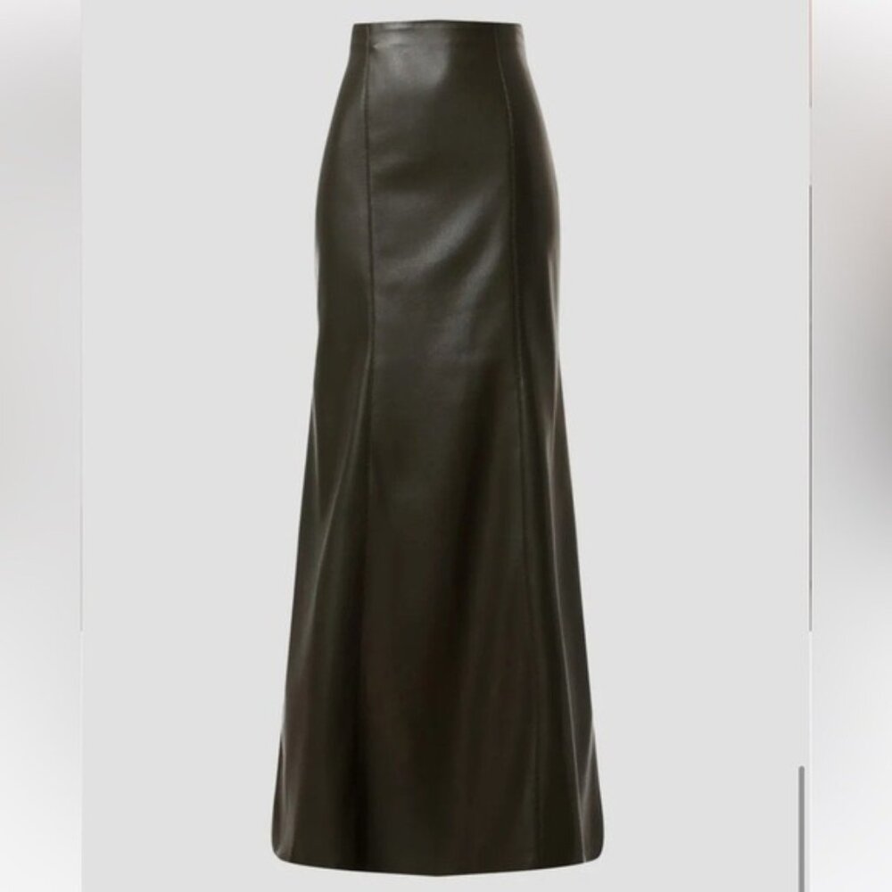 Nanushka Carlotta Faux Leather Hunter Green Maxi Skirt Fall Size Large Grunge - Picture 11 of 11